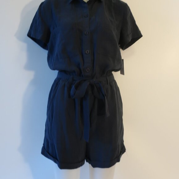 NWT Womens Bella Dahl Rnavyr Navy Blue Tencel Rolled Hem Utility Romper Shorts S - Picture 6 of 12